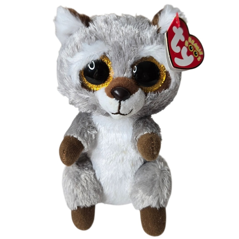 Ty Oakie Raccoon‎ Beanie Boos Plush 6" NWT Gold Glitter Eyes Forest Woodland